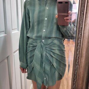 Zara green striped shirtdress xs nwot